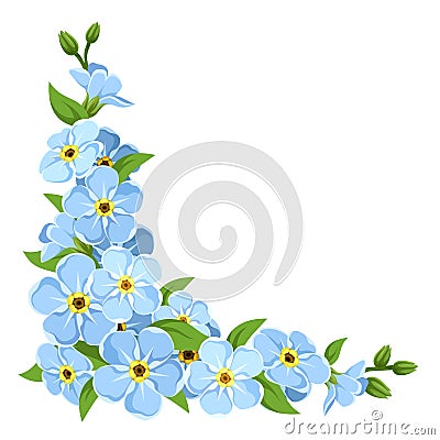 Blue forget-me-not flowers. Vector corner background. Vector Illustration