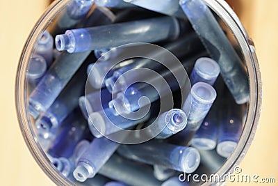 Blue fountain pen ink cartridges closeup Stock Photo