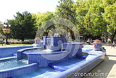 Blue Fountain in Subotica Stock Photo