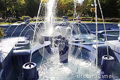 Blue Fountain in Subotica Stock Photo