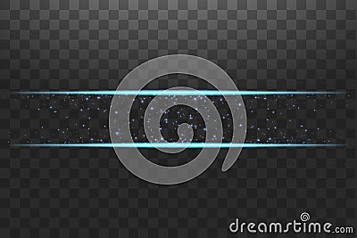 Blue frame with lights effects. Shining luxury banner vector illustration. Glow line blue frame with sparks and Vector Illustration