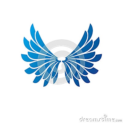 Blue freedom Wings emblem. Heraldic Coat of Arms decorative logo Vector Illustration