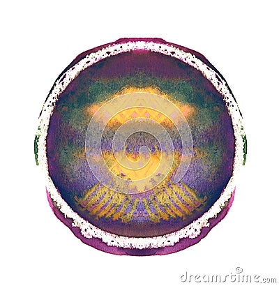 Blue freehand watercolor round circle texture splash isolated on white background with uneven edges. Blank multicolored painted de Stock Photo