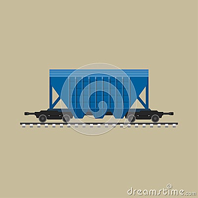 Blue freight rail wagon for bulk materials. Vector Illustration