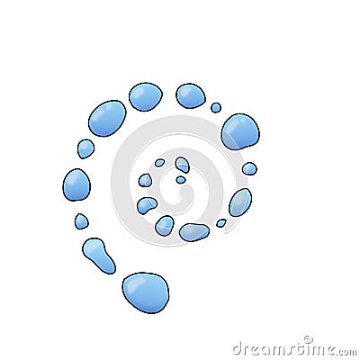 Blue fresh water print of pure rain drops in a cartoon simple style on the white background Stock Photo