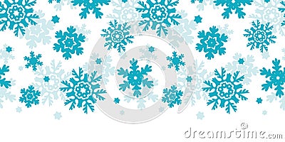 Blue Frost Snowflakes Horizontal Seamless Pattern Vector Illustration