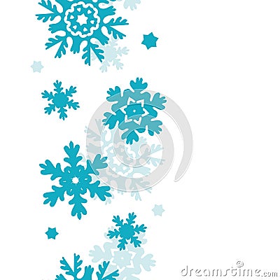 Blue Frost Snowflakes Vertical Seamless Pattern Vector Illustration