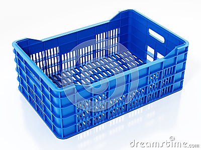 Blue fruit crate isolated on white background. 3D illustration Cartoon Illustration