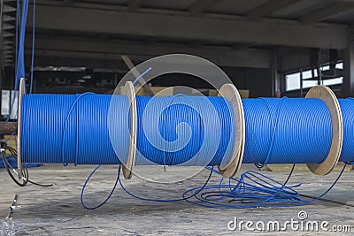 Blue ftp ethernet cable reels Stock Photo