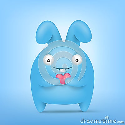 Blue funny cartoon rabbit holding pink heart Cartoon Illustration