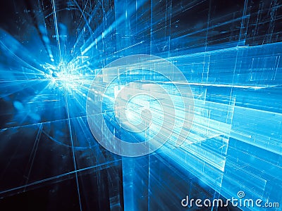 Blue future technology or science fiction background. Abstract computer-generated image. Fractal geometry: chaos blocks and burst Stock Photo