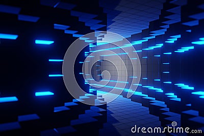 Blue futuristic digital technologic tunnel background animation 3d rendering Stock Photo