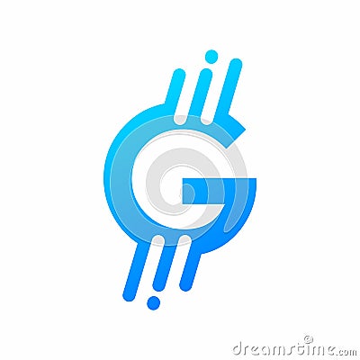 Blue G with diagonal line art Vector Illustration