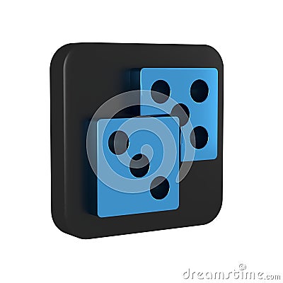 Blue Game dice icon isolated on transparent background. Casino gambling. Black square button. Stock Photo