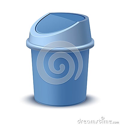 Blue garbage pail realistic vector illustration. Plastic basket container with lid for waste storage Vector Illustration