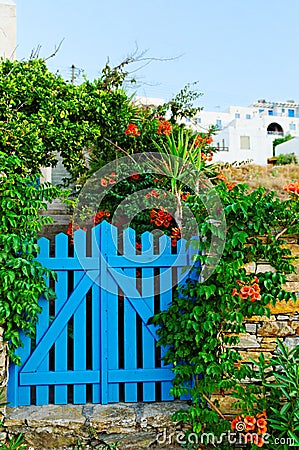 Blue garden gate Stock Photo