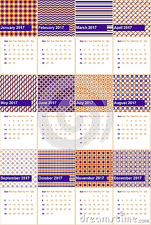 Blue gem and christine colored geometric patterns calendar 2016 Stock Photo