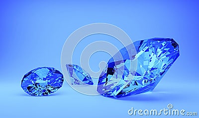 Blue gems or diamonds, bright blue background Stock Photo