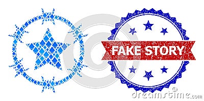Blue Jevel Mosaic Communism Camp Icon and Unclean Bicolor Fake Story Watermark Vector Illustration