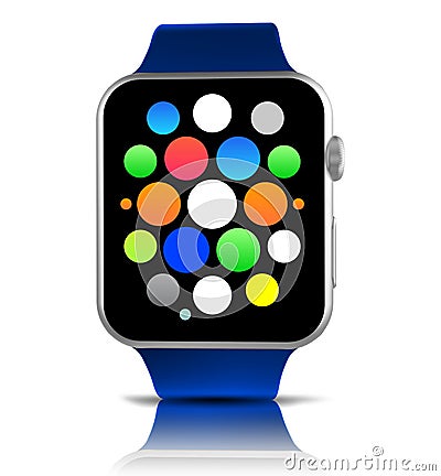Blue generic smart watch with icons Stock Photo