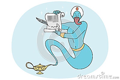 Blue genie granting wishes Vector Illustration