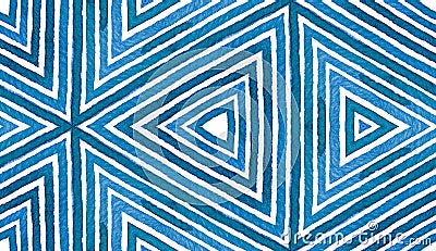 Blue Geometric Watercolor. Cute Seamless Pattern. Hand Drawn Stripes. Brush Texture. Immaculate Chev Stock Photo
