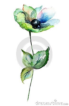 Blue Gerber flowers Cartoon Illustration