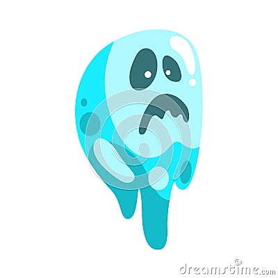 Blue Ghost In Childish Cartoon Manner Isolated On White Background. Vector Illustration