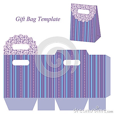 Blue gift bag template with stripes and dots Vector Illustration