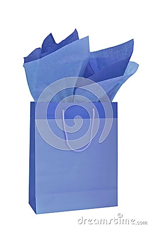 Blue gift bag with tissue paper Stock Photo