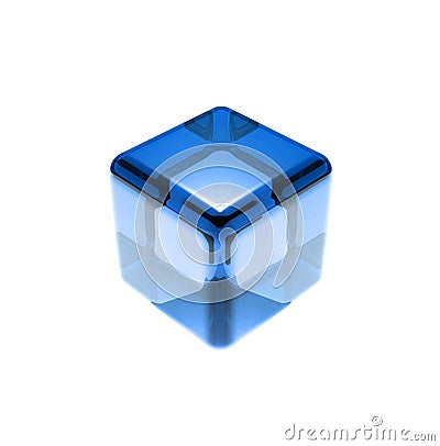 Blue glass cube isolated Stock Photo