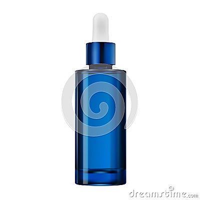 Blue glass dropper bottle, essential oil vial, vector Vector Illustration