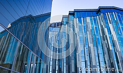 Blue glass facade of the modern university in Leipzig Editorial Stock Photo