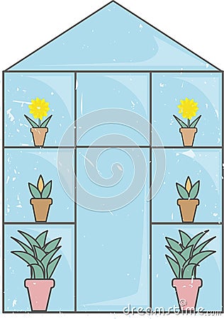 Blue Glass Greenhouse light grunge Cartoon Illustration