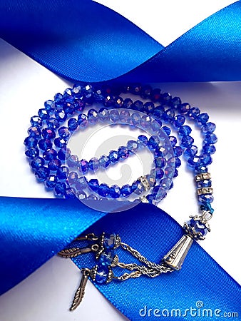 Blue glass necklace Stock Photo