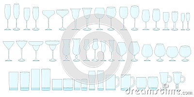 Blue glasses for wine, champagne, whiskey, cognac. Stock Photo