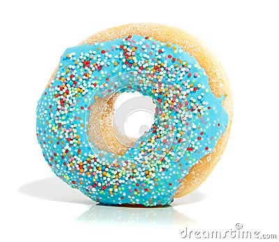 A blue glazed donut Stock Photo