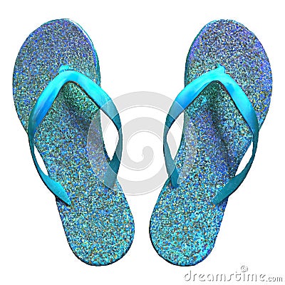 Blue glitter flipflops isolated on white Stock Photo