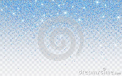 Blue glitter sparkle on a transparent background. Blue vibrant background with twinkle lights. Vector illustration Vector Illustration