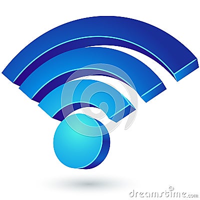 Blue glossy Wi-Fi 3D sign Vector Illustration