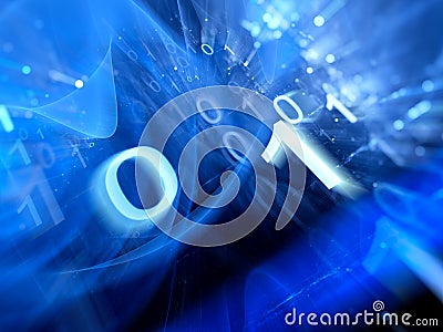 Blue glowing binary code stream abstract background Stock Photo