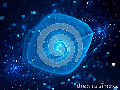 Blue glowing bubble shaped force field in space Stock Photo