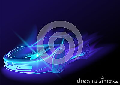 Blue Glowing Car Vector Illustration