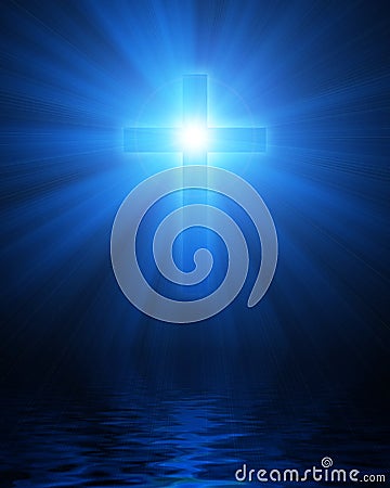 Blue glowing christian cross Stock Photo