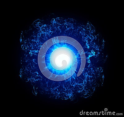 Blue Glowing Energy Ball On Black Stock Photo