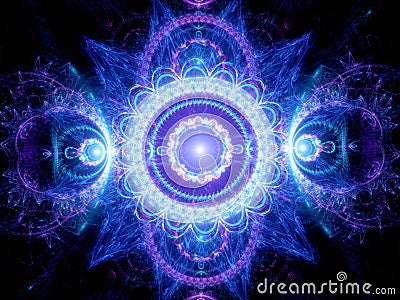 Blue glowing mandala fractal Stock Photo