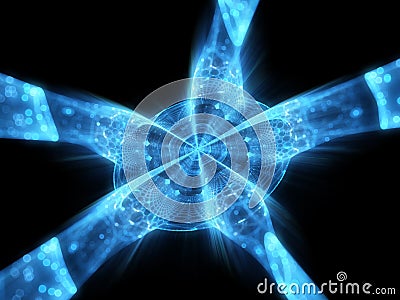 Blue glowing nanotechnology hub abstract background Stock Photo