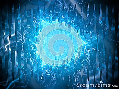 Blue glowing plasma triangle alien technology Stock Photo