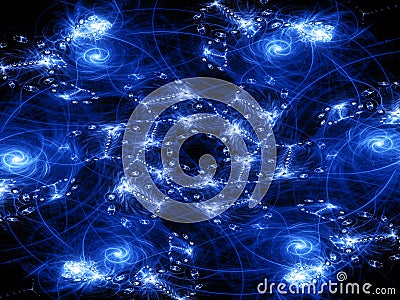 Blue glowing quantum fractal patterns Stock Photo