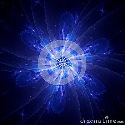 Blue glowing quantum particle fractal in space Stock Photo